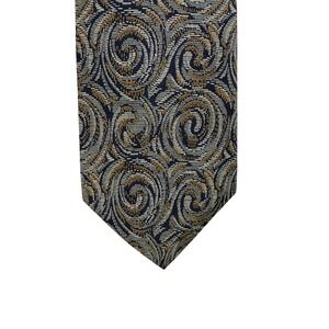 Courchevel Mens Silk Necktie Swirl Pattern Navy Gold Formal Business